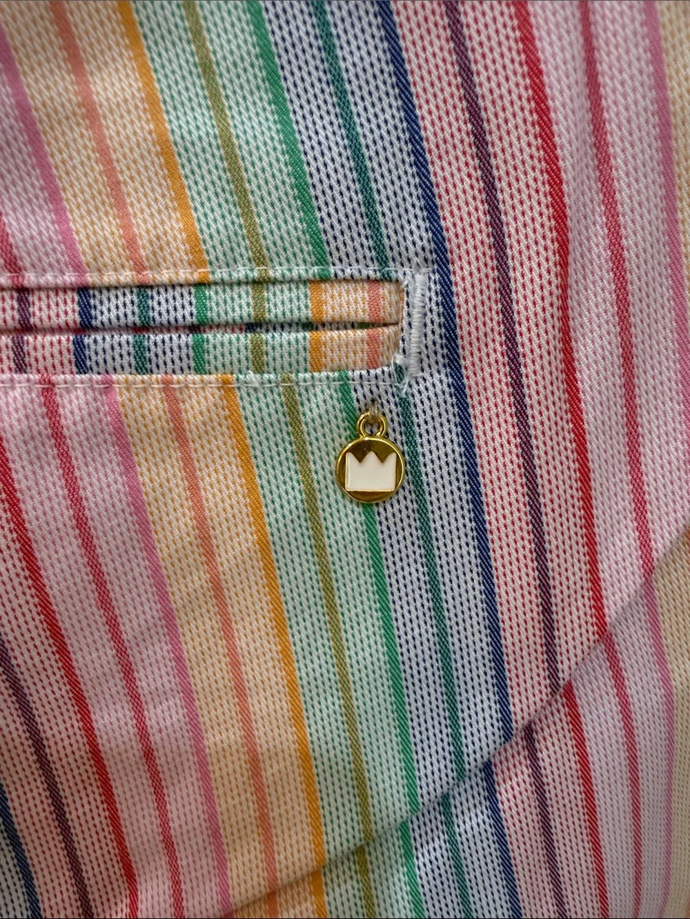 Crown & Ivy Scallop Hem Pastel Rainbow Stripe High-Waist Shorts